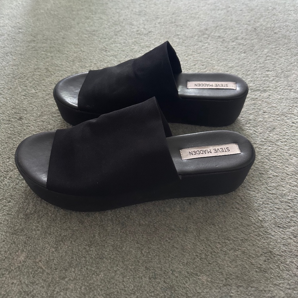 Steve Madden Black Platform Slide Sandals, Women's Sz 8